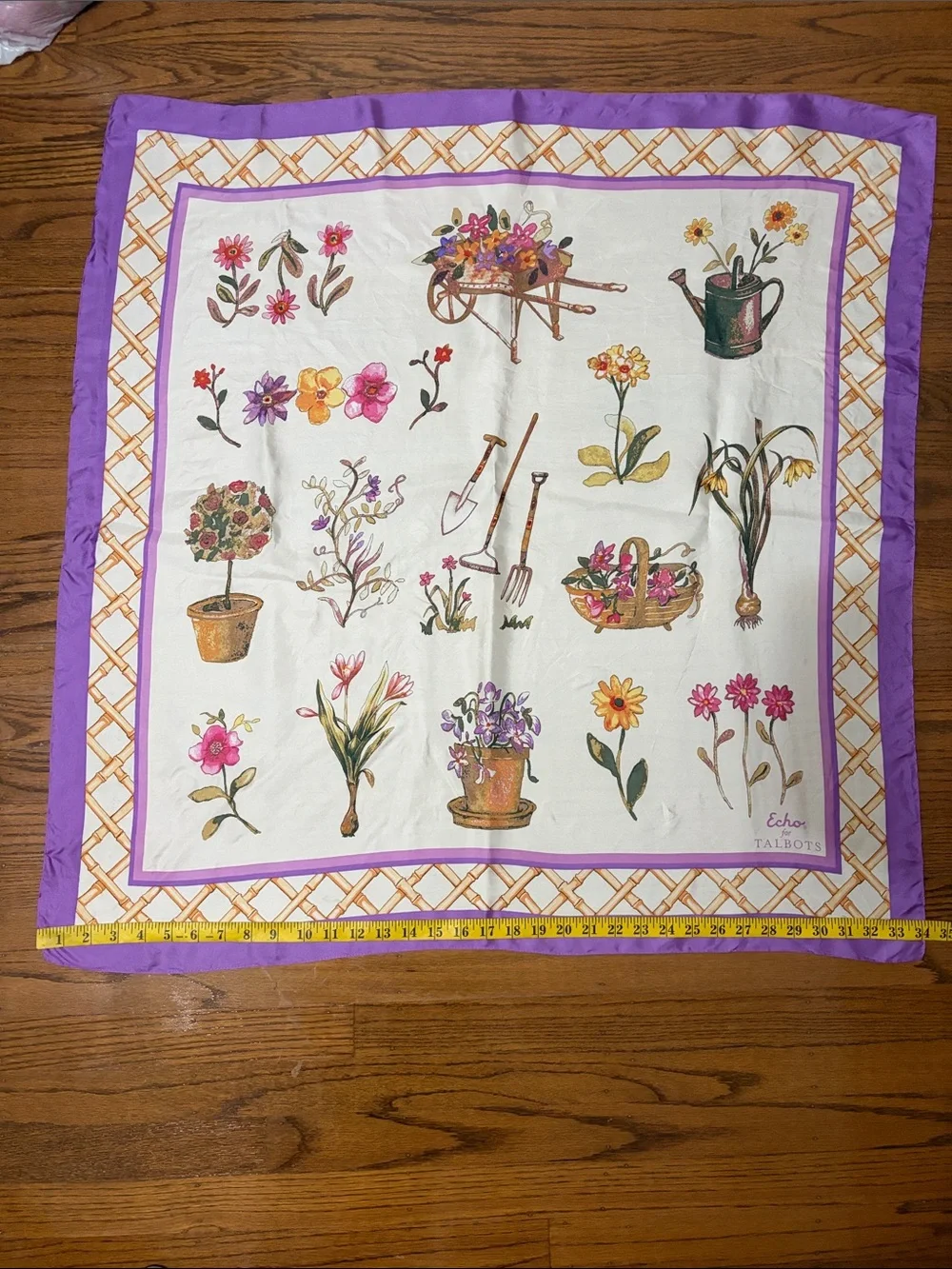 Echo Talbots Floral Garden Silk Scarf in Purple & Cream